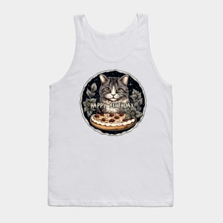 Cat Happy Birthday Cake Tank Top